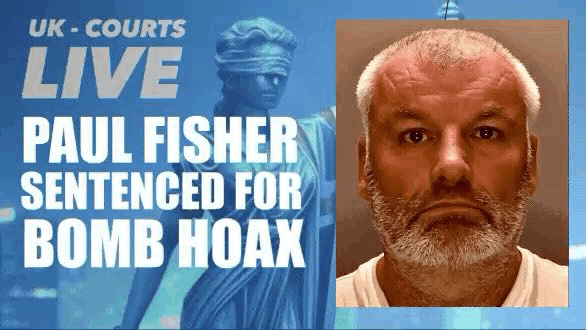 Animated UKCL News Card thumbnail featuring blue background with Lady Justice, headline text to left and ANIMATED gif of offender from police image to right.