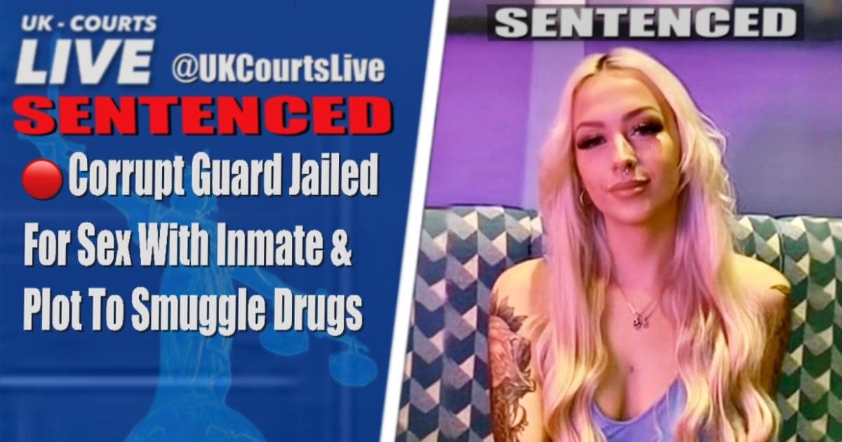 Composite image of a prison gate, a tattoo graphic, and a "GUILTY" verdict stamp with text: "THE CORRUPT GUARD."