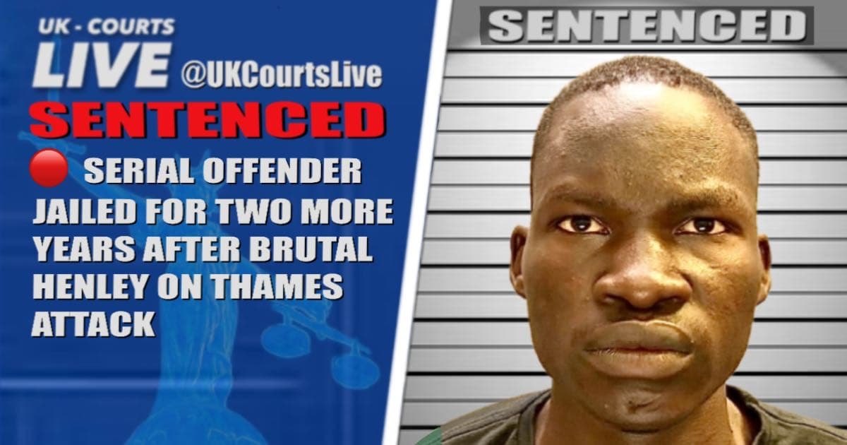 A prison cell window graphic with a "CONSECUTIVE SENTENCE" label and the text: "JAILED AGAIN: THE HENLEY ASSAULT."