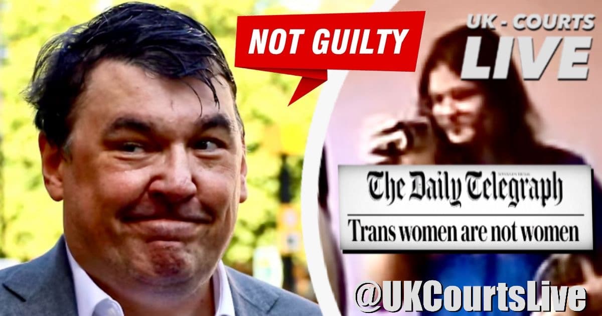 Professional and striking  Video Production News tabloid style thumbnail featuring Graham Linehan grinning, trans activist Sofia Brooks and an iconic daily telegraph headline ‘Trans women are not women’