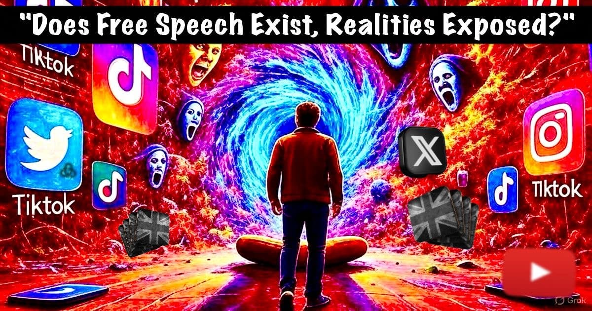 Man standing before a nightmarish image of swirling background featuring logos of social media companies. 