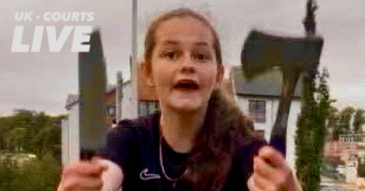 Girl brandishing knife and small axe