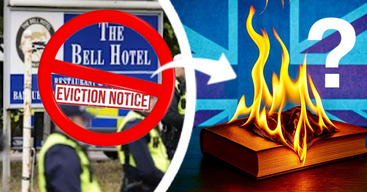 Video Production News Thumbnail Showing The Bell Asylum Hotel in Epping & Burning Law Boom