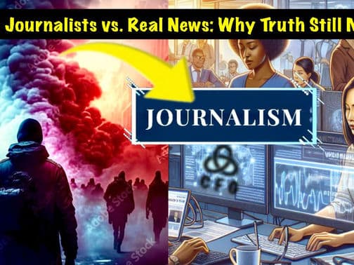 rioters in left panel  Newsroom in right panel, 