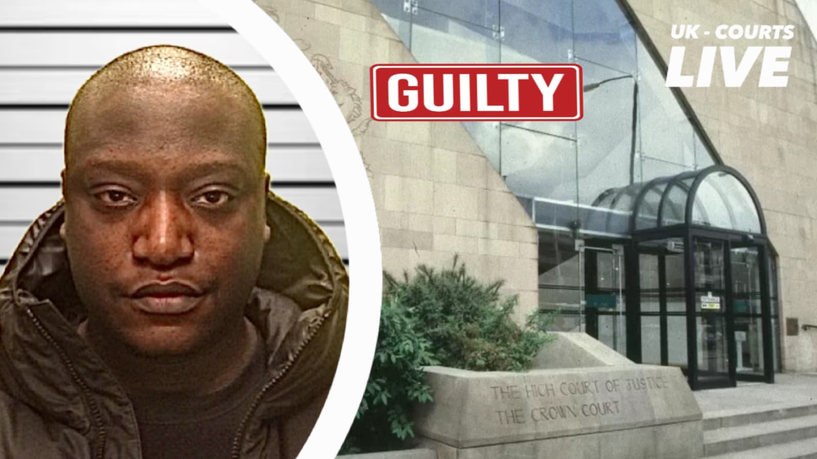 Image of convicted road rage driver against background of Nottingham Crown Court 