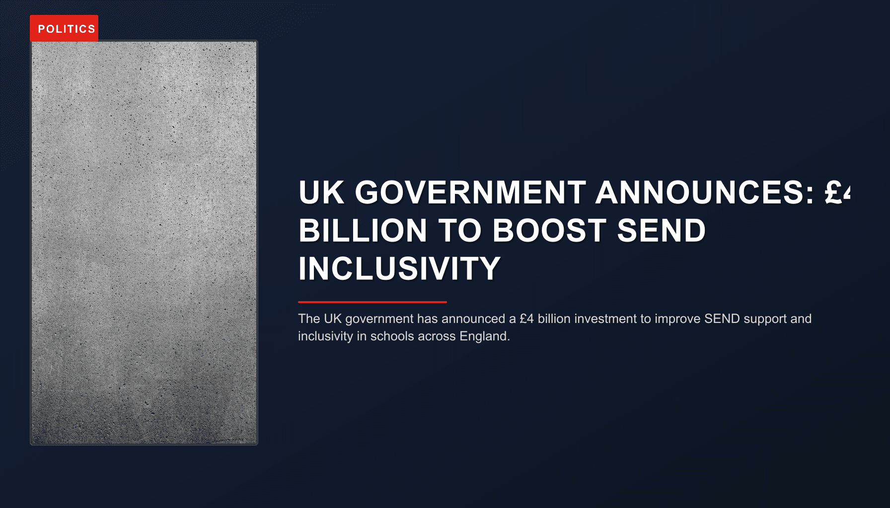 News graphic: The UK government has announced a £4 billion investment to improve SEND support and inclusivity in s