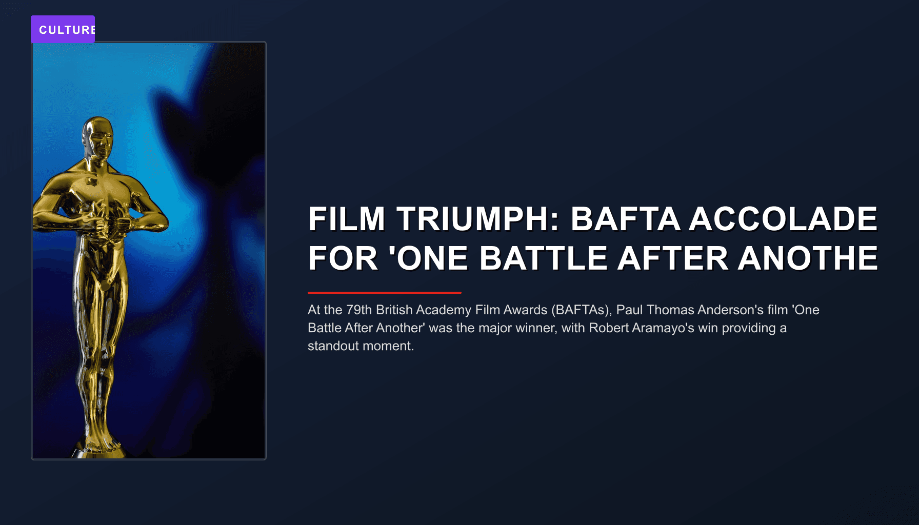 News graphic: At the 79th British Academy Film Awards (BAFTAs), Paul Thomas Anderson's film 'One Battle After Anot