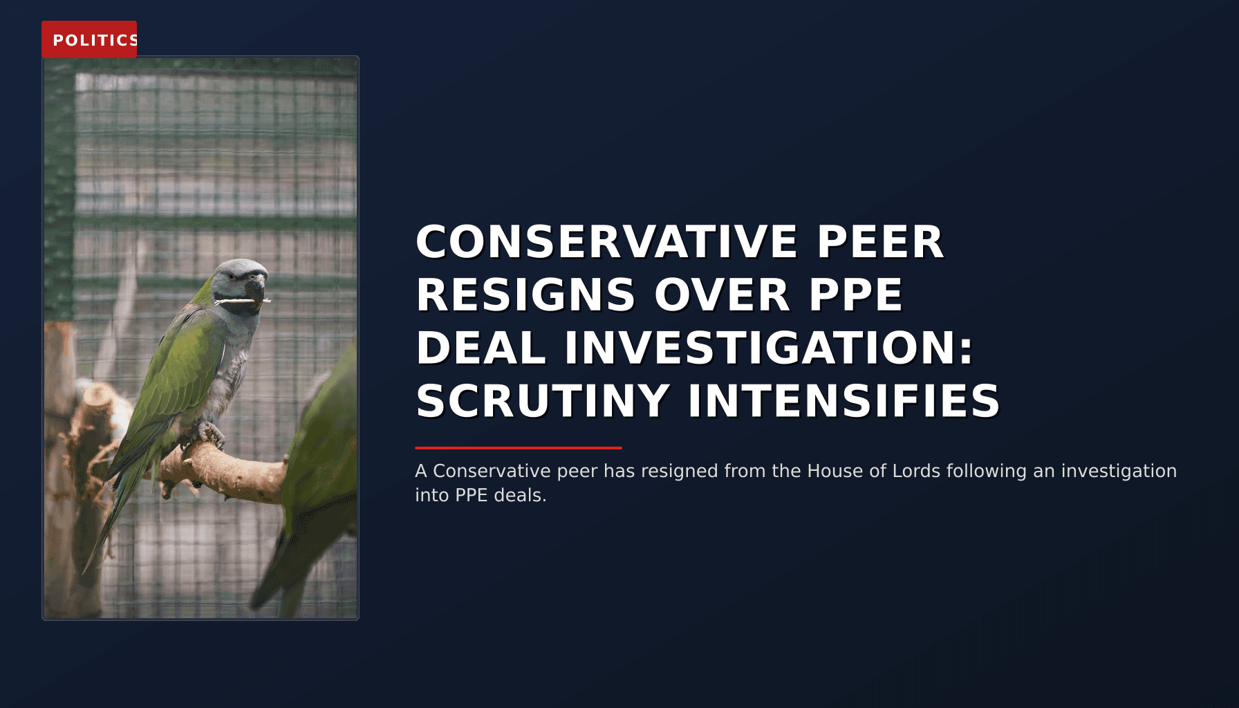 POLITICS: CONSERVATIVE PEER RESIGNS OVER PPE DEAL INVESTIGATION: SCRUTINY INTENSIFIES — VPNews