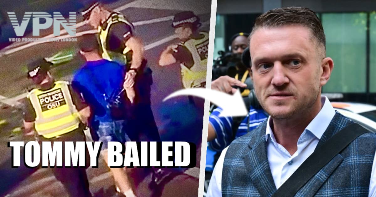 Tommy Robinson in police custody at Luton Airport after arrest over alleged GBH at St Pancras, later bailed pending investigation, shown alongside file image.
