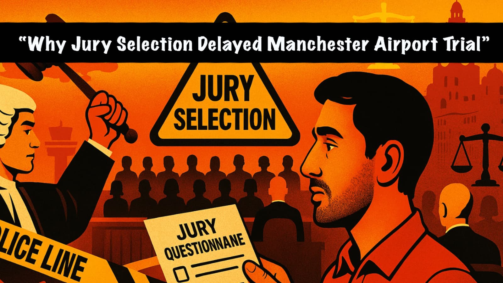 Striking graphic thumbnail visually representing the legal process of selecting an unbiased jury
