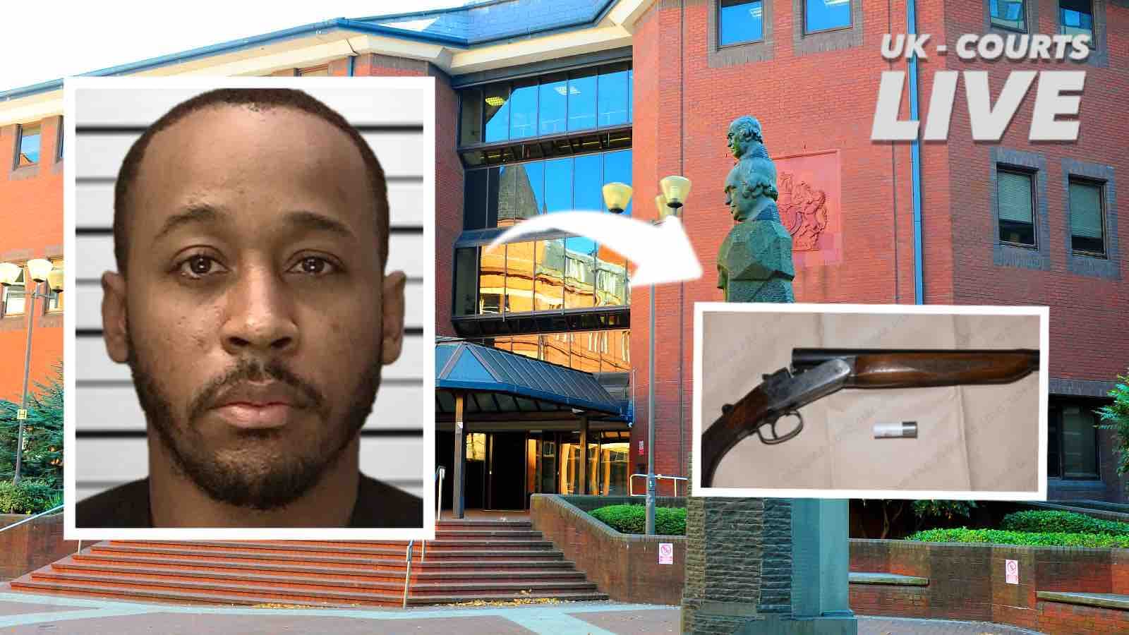 Video Production News thumbnail showing jailed gunman in front of Birmingham Crown Court
