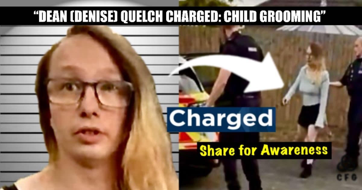 Striking news thumbnail showing clear picture of paedophile Dean ‘Denis’ Quelch and moment of dramatic arrest