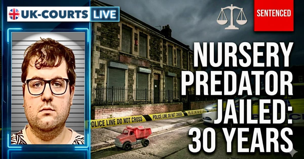 Image of Pedophile Nursery worker Nathan Bennett sentenced to 30 years at Bristol Crown Court for the sexual assault and rape of five toddlers.