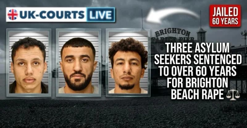 Image of Ibrahim Alshafe, Abdulla Ahmadi and Karin Al-Danasurt, three asylum seekers jailed for Brighton beach rape
