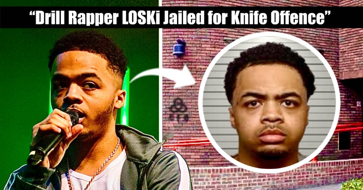 Drill rapper Loski pictured performing on stage and in mugshot after being jailed for knife possession during M40 crash police probe in Buckinghamshire.