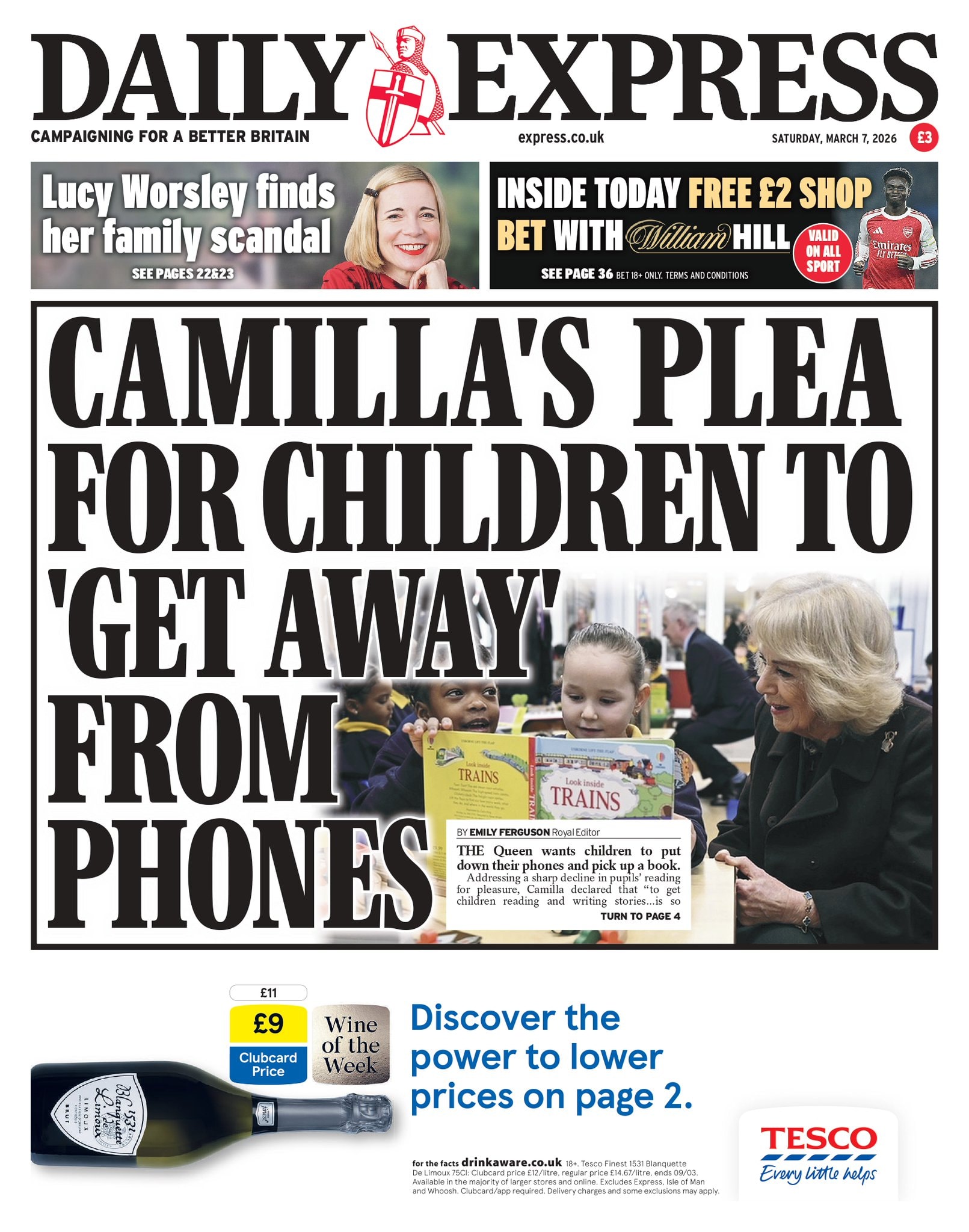 Front page of Daily Express, 7 March 2026