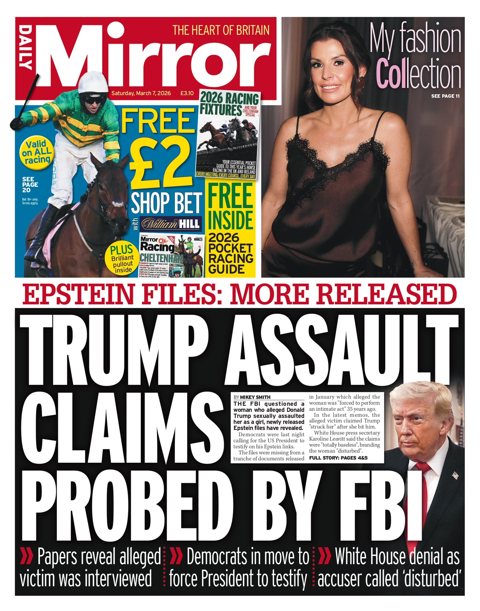 Front page of Daily Mirror, 7 March 2026