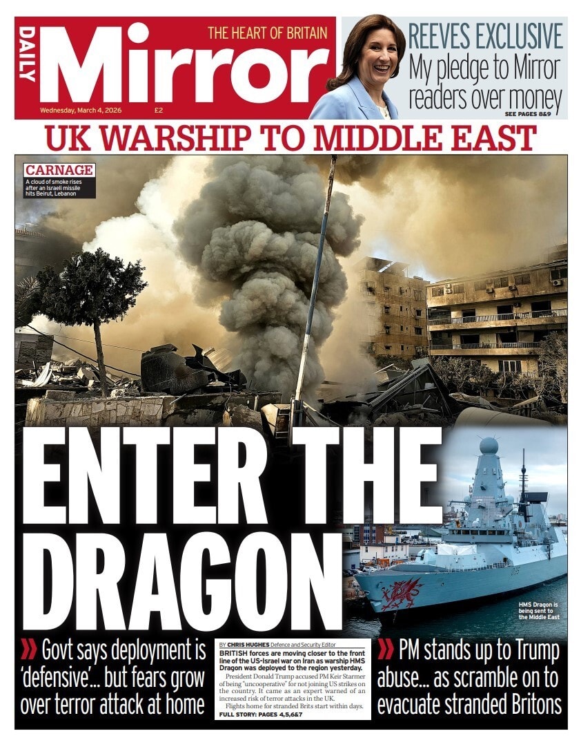 Front page of Daily Mirror, 4 March 2026