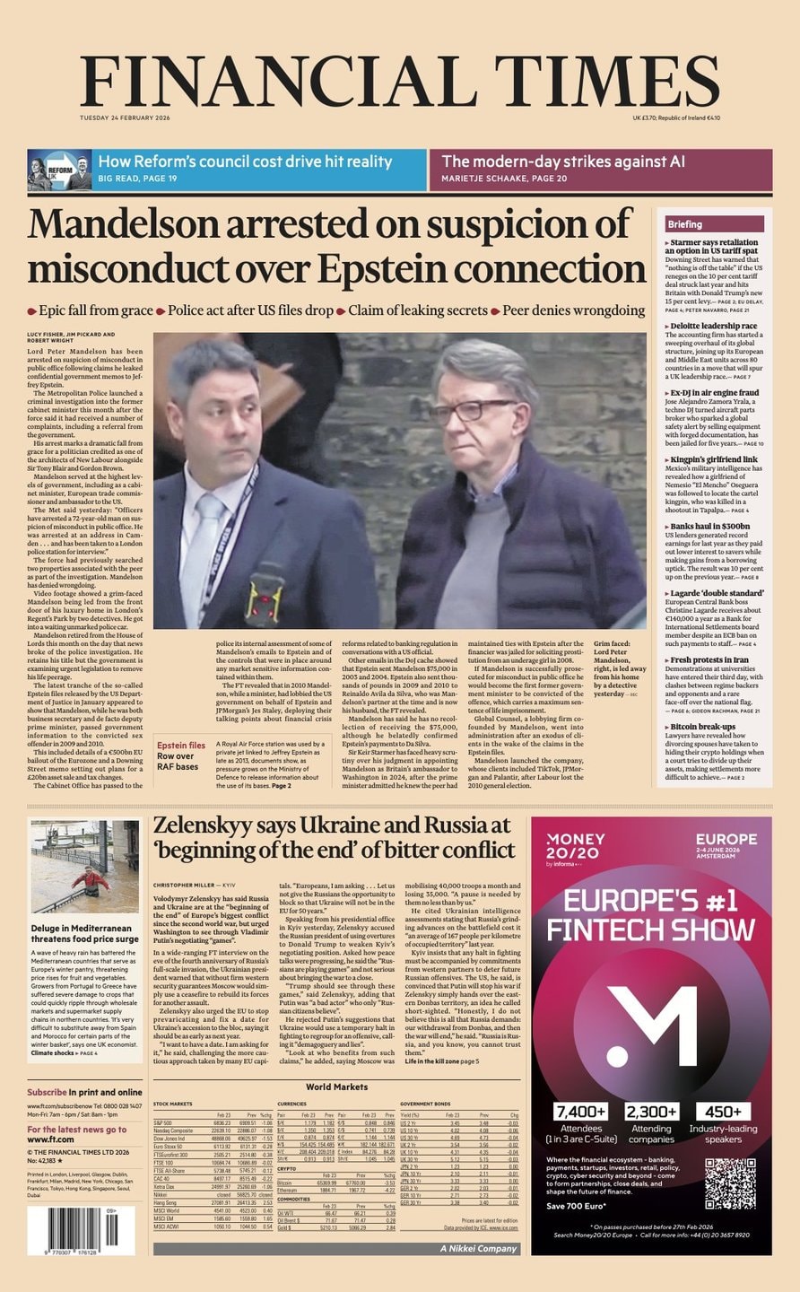 Front page of Financial Times, 24 February 2026