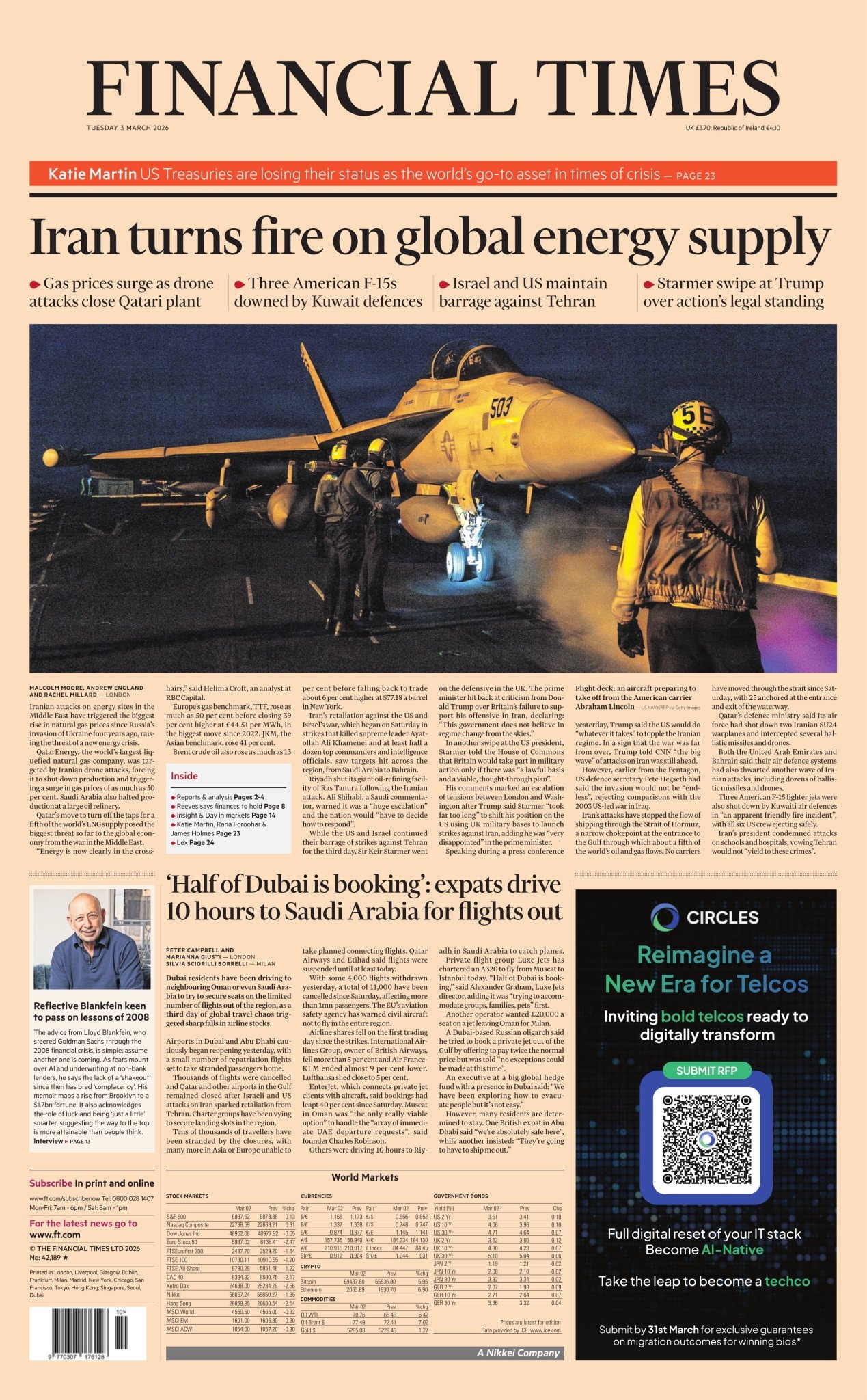Front page of Financial Times, 3 March 2026