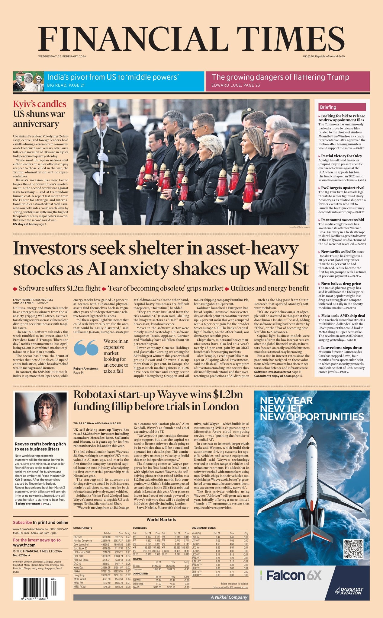 Front page of Financial Times, 25 February 2026