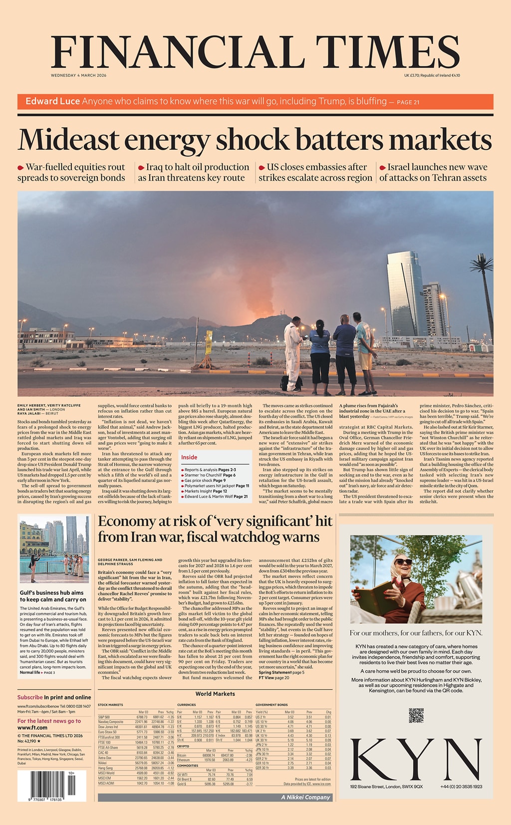 Front page of Financial Times, 4 March 2026